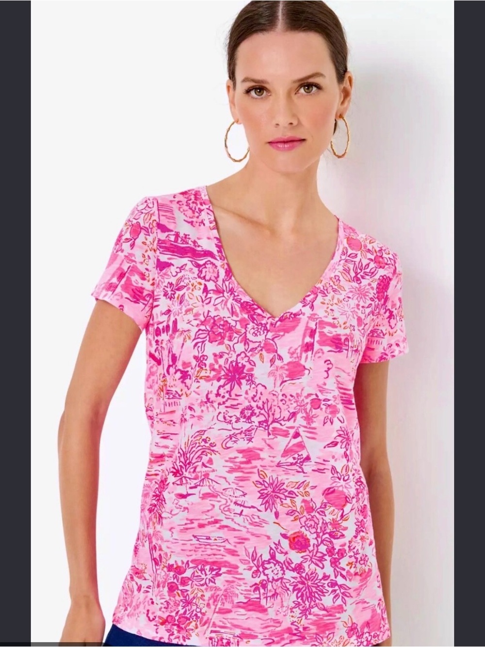 Lilly Pulitzer NWT Etta Scoop Neck Top Peony Pink Seaside Scene Size XL